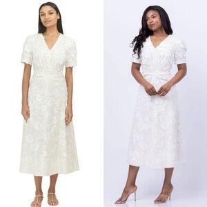 TANYA TAYLOR DORIS COTTON CREAM WHITE FLORAL EMBROIDERED SHORT SLEEVE MIDI DRESS